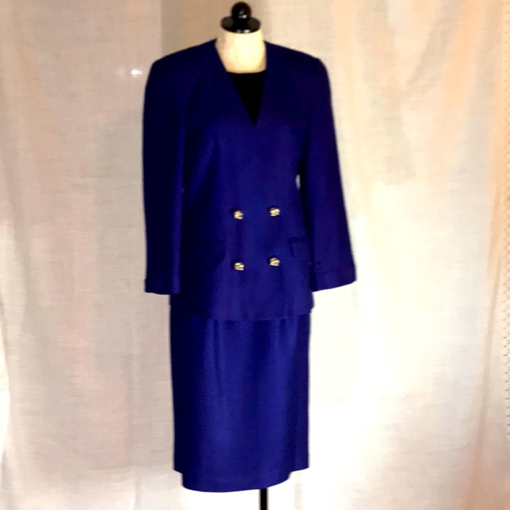 Vintage Doncaster 2 piece silk suit, deep purple, size 6